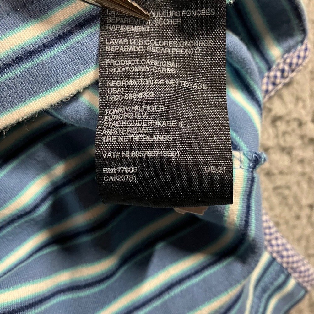 Tommy Hilfiger Polo Shirt Men XXL Blue Striped Short Sleeve Cotton Logo Pique - Picture 5 of 8